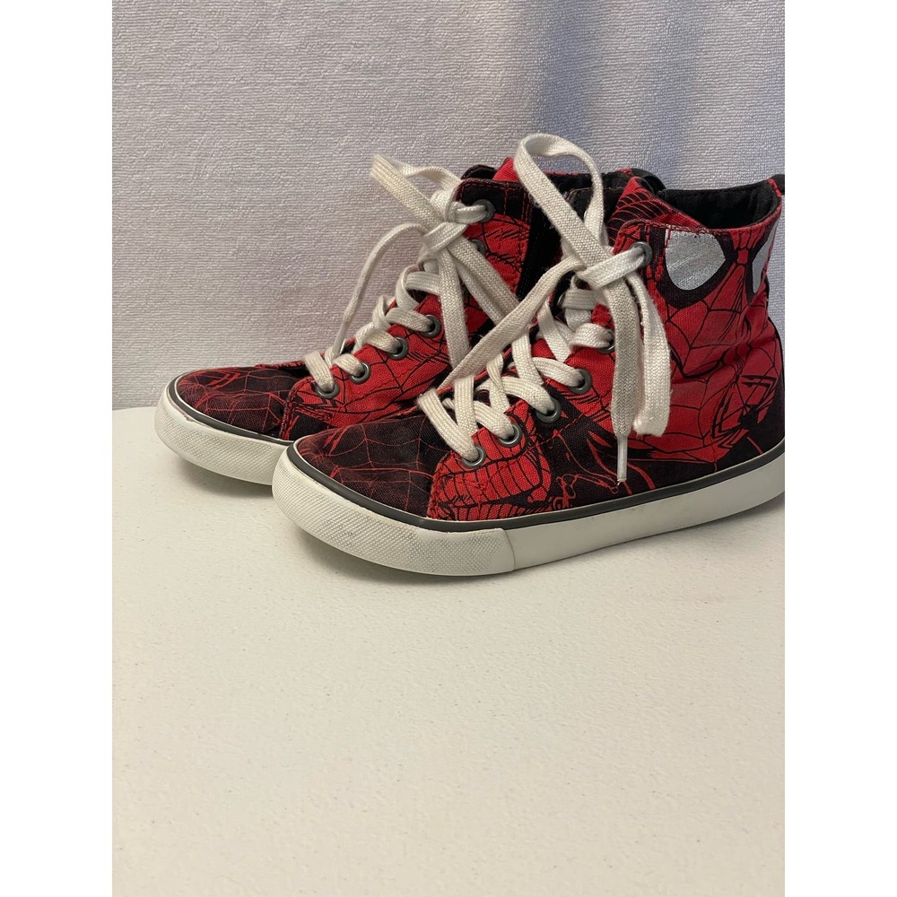 GAP Spiderman high top youth shoes size 11 lace up zip side red black